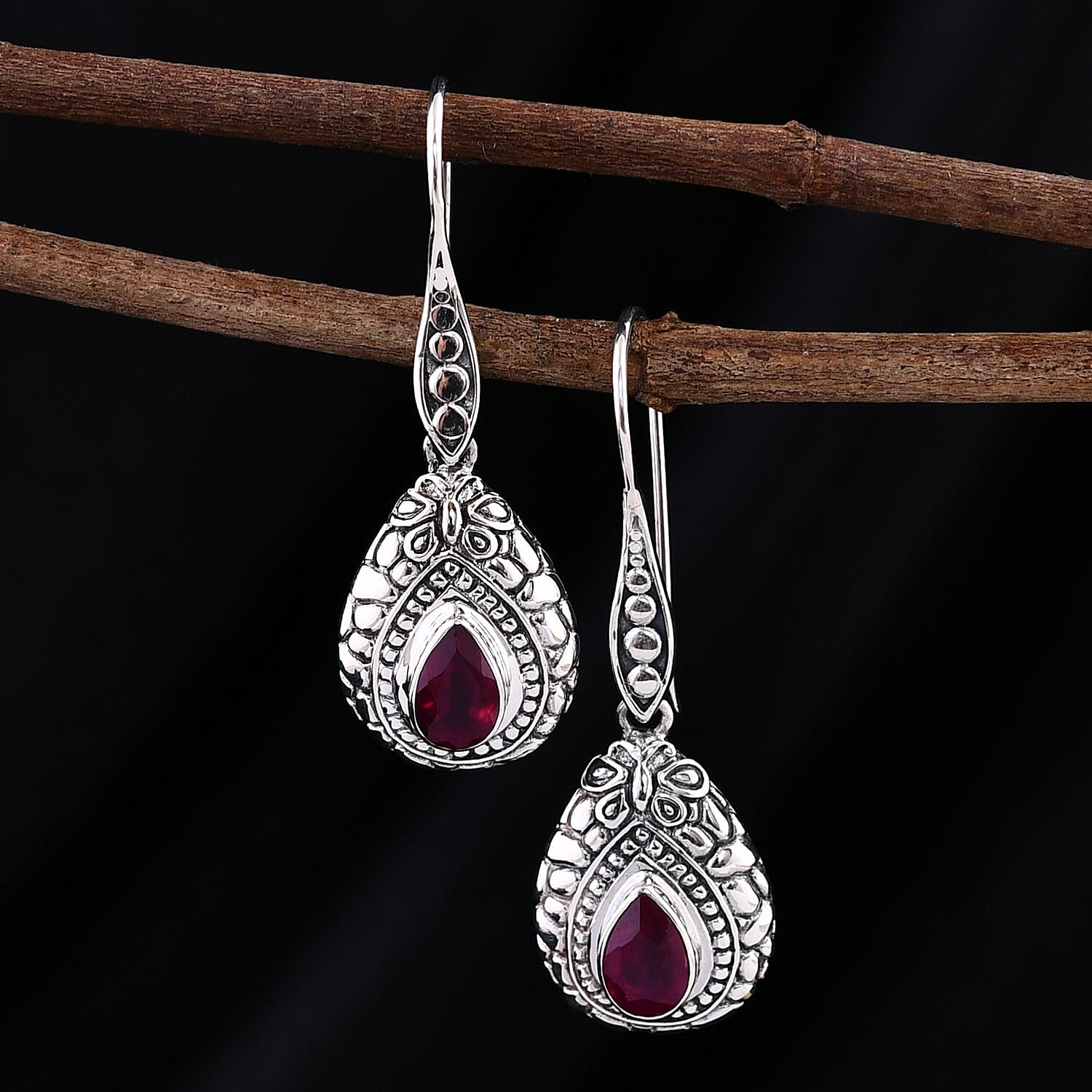 Bali Legacy Niassa Ruby (FF) 2.60 ctw Butterfly Earrings in Sterling Silver 
