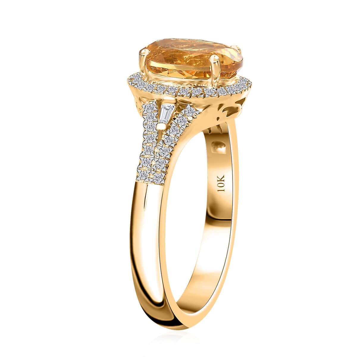 Luxoro 10K Yellow Gold AAA Brazilian Heliodor and G-H I2 Diamond Ring (Size 6.0) 4.50 Grams 2.60 ctw image number 3