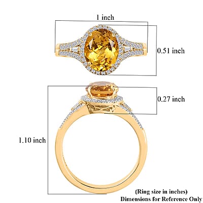 Luxoro 10K Yellow Gold AAA Brazilian Heliodor and G-H I2 Diamond Ring (Size 6.0) 4.50 Grams 2.60 ctw