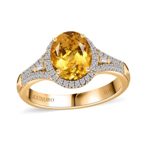 Luxoro 10K Yellow Gold AAA Brazilian Heliodor and G-H I2 Diamond Ring (Size 8.0) 4.50 Grams 2.60 ctw