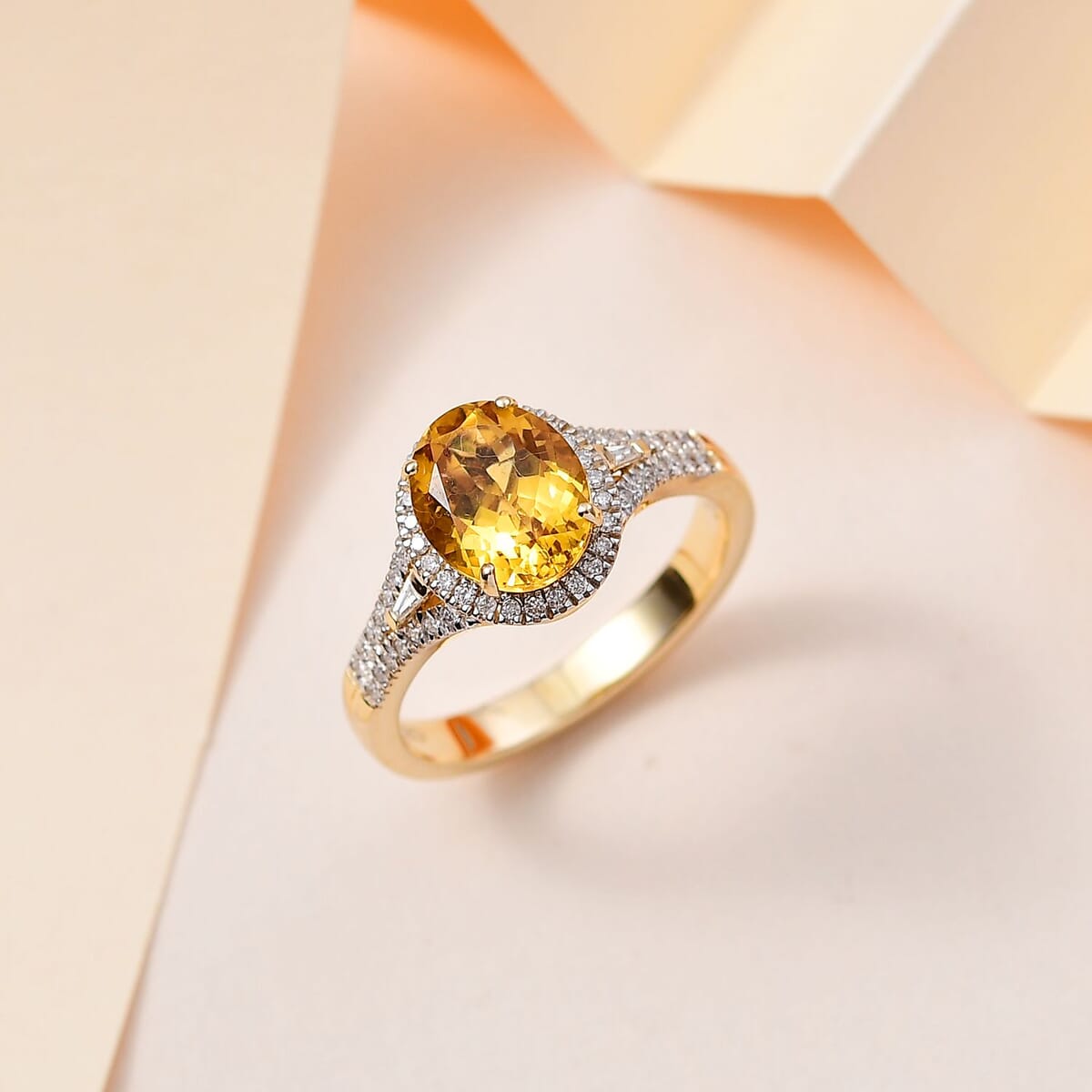 Luxoro 10K Yellow Gold AAA Brazilian Heliodor and G-H I2 Diamond Ring (Size 10.0) 4.50 Grams 2.60 ctw image number 1