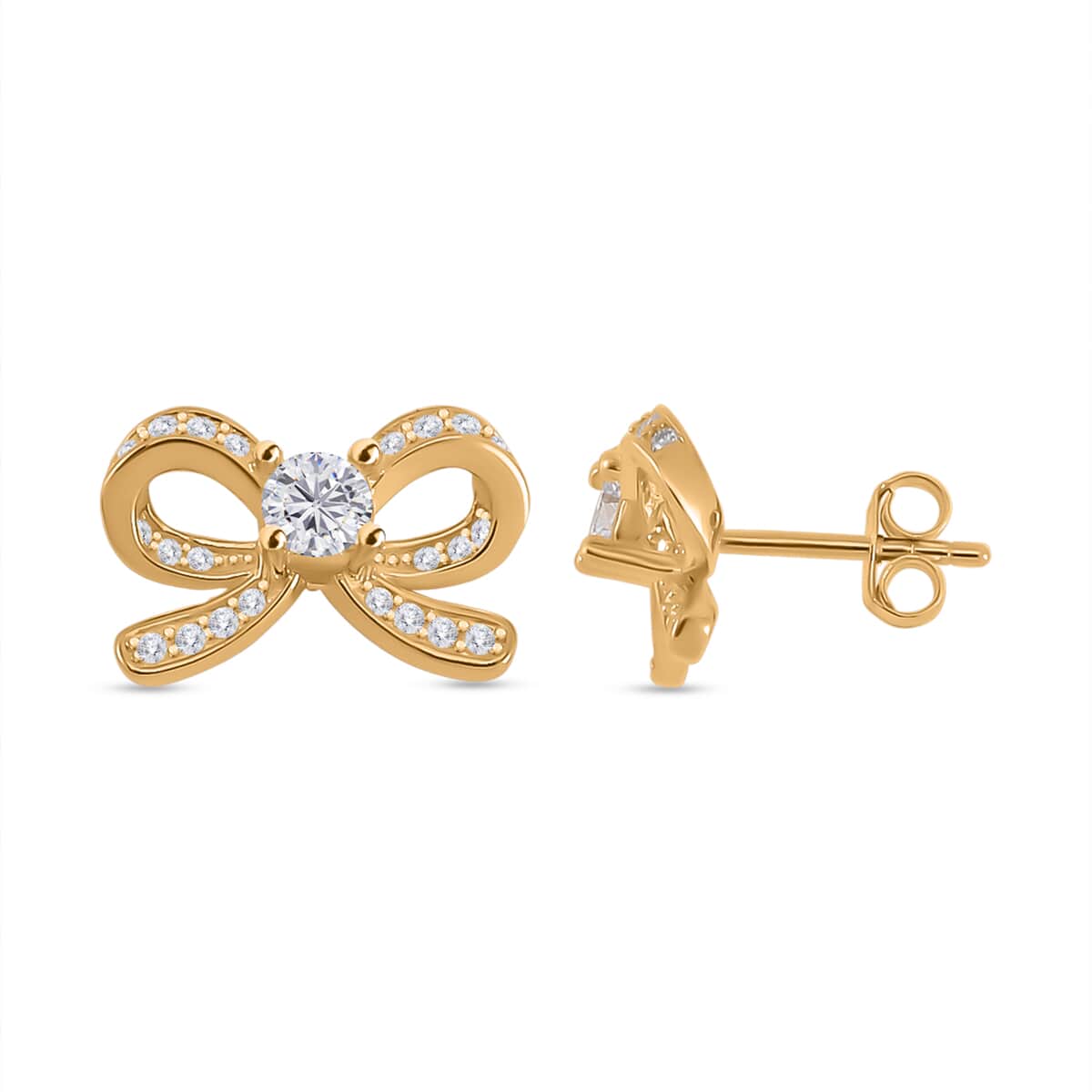 Moissanite Bow Stud Earrings in Vermeil Yellow Gold Over Sterling Silver 0.75 ctw image number 0