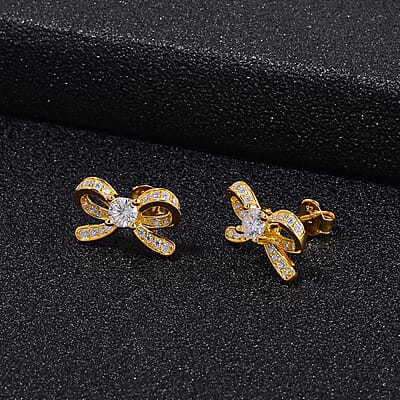 Moissanite Bow Stud Earrings in Vermeil Yellow Gold Over Sterling Silver 0.75 ctw