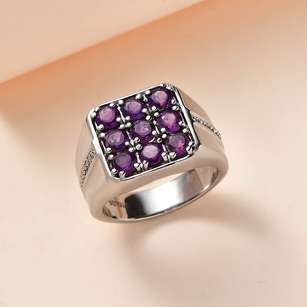 African Amethyst Men's Ring in Stainless Steel (Size 10.0) 2.00 ctw image number 1