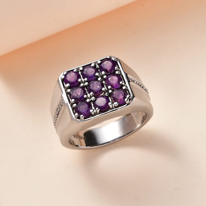 African Amethyst Men's Ring in Stainless Steel (Size 9) 2.00 ctw