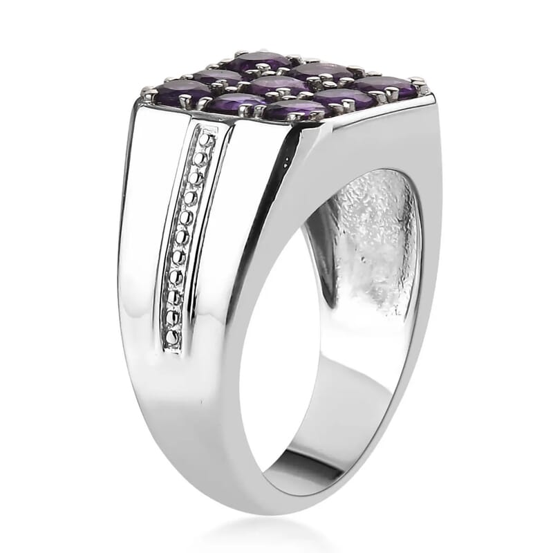 African Amethyst Men's Ring in Stainless Steel (Size 9) 2.00 ctw