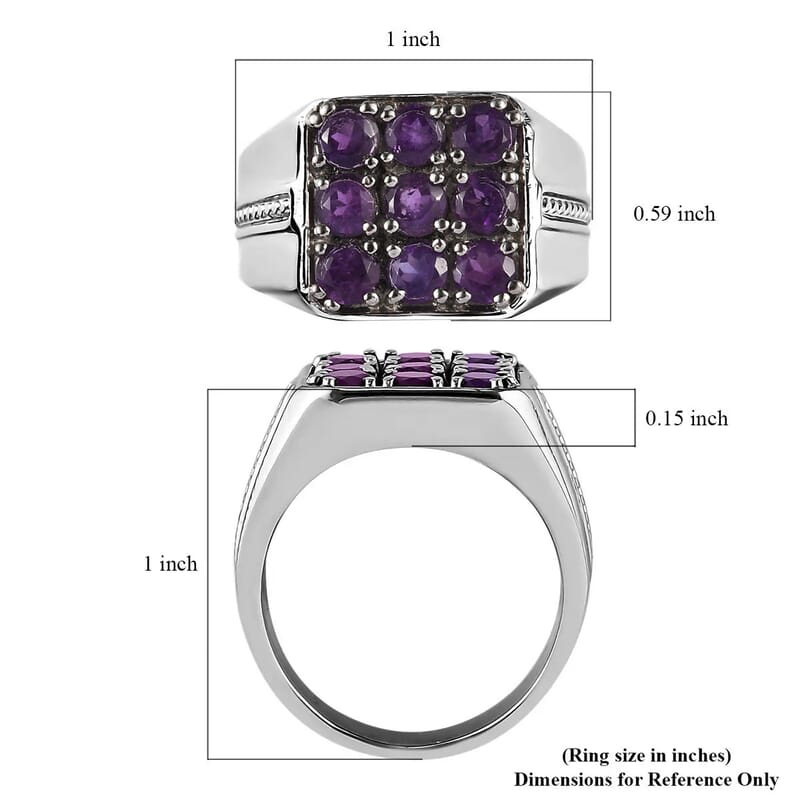 African Amethyst Men's Ring in Stainless Steel (Size 9) 2.00 ctw