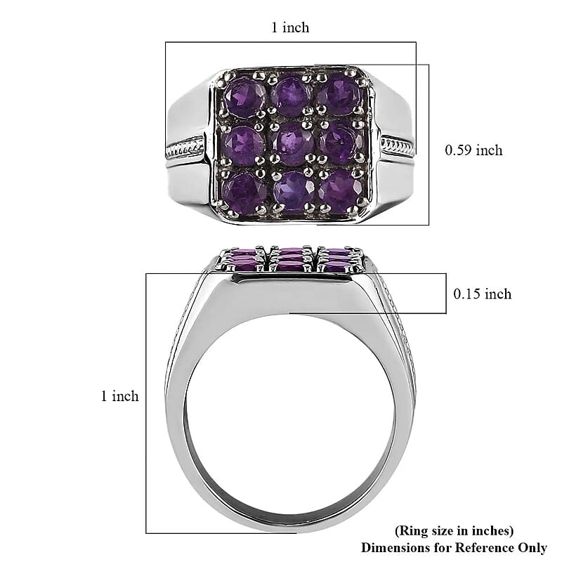 African Amethyst Men's Ring in Stainless Steel (Size 9) 2.00 ctw