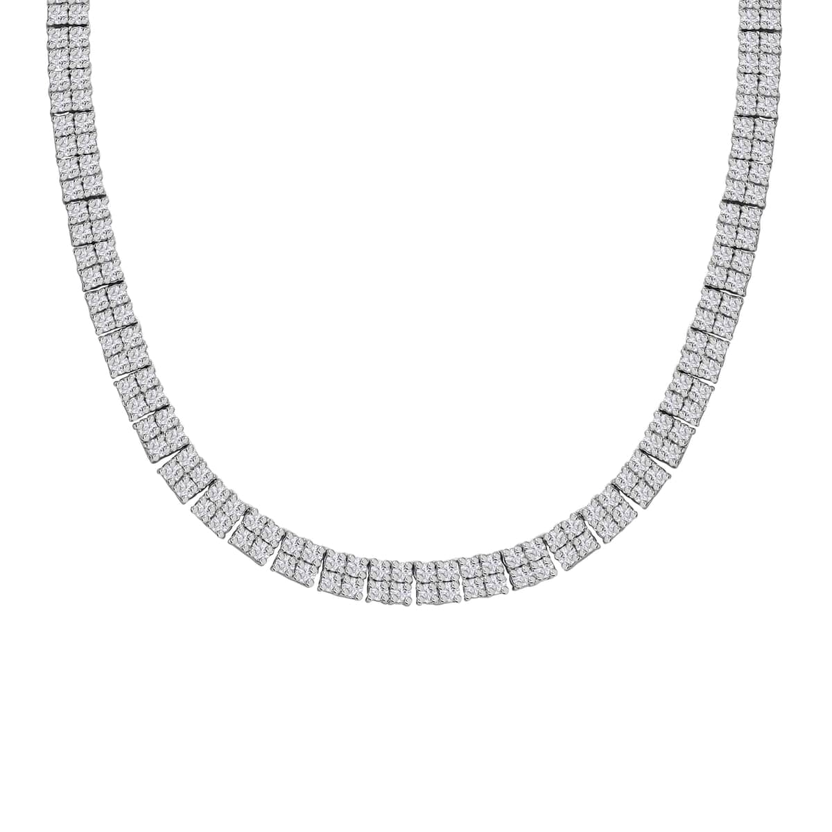 Moissanite 26.25 ctw 2 Row Tennis Necklace in Platinum Over Sterling Silver 18 Inches image number 0