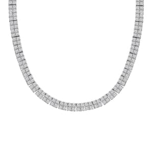 Moissanite 26.25 ctw 2 Row Tennis Necklace in Platinum Over Sterling Silver 18 Inches