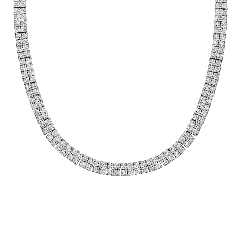 Moissanite 26.25 ctw 2 Row Tennis Necklace in Platinum Over Sterling Silver 18 Inches
