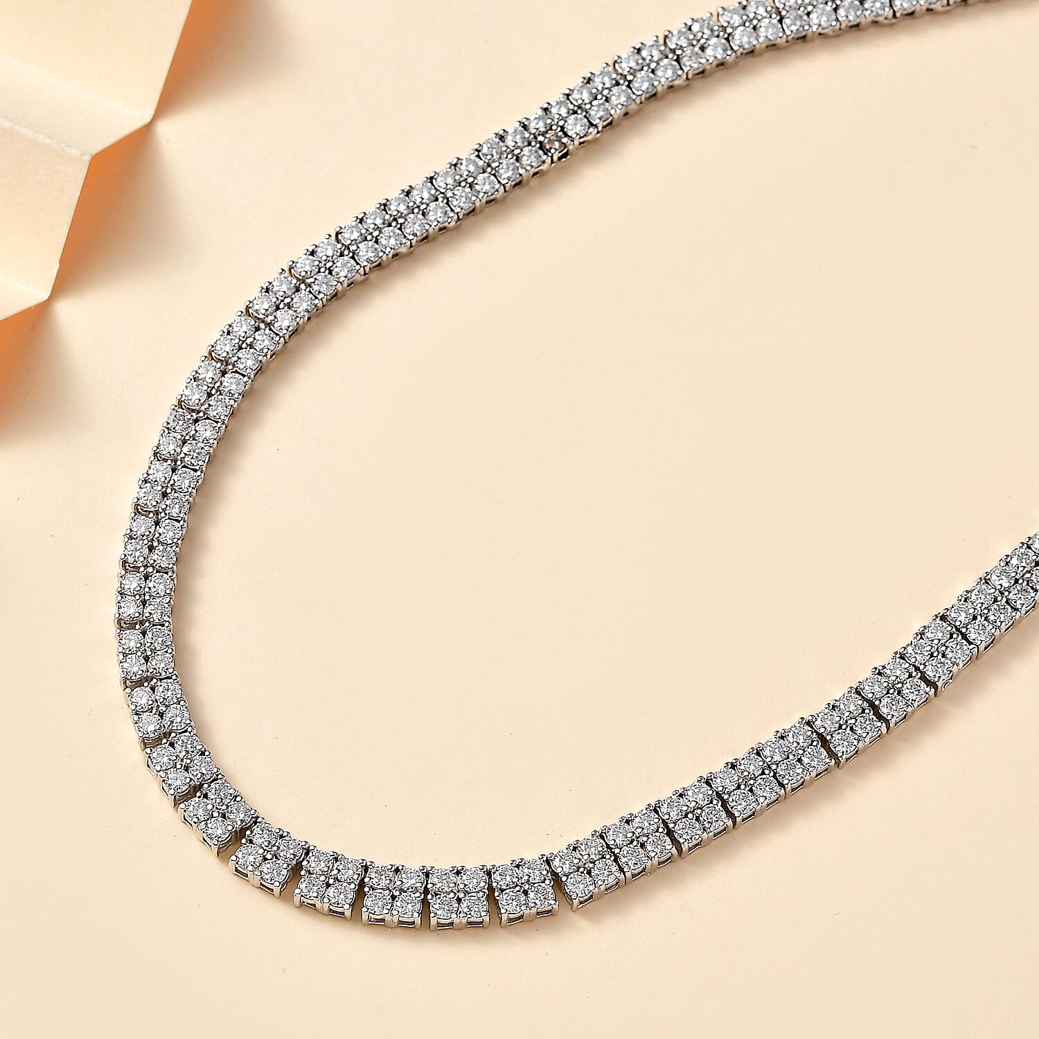 Moissanite 26.25 ctw 2 Row Tennis Necklace in Platinum Over Sterling Silver 18 Inches