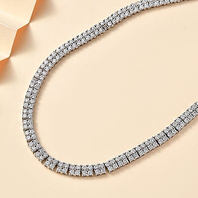 Moissanite 26.25 ctw 2 Row Tennis Necklace in Platinum Over Sterling Silver 18 Inches