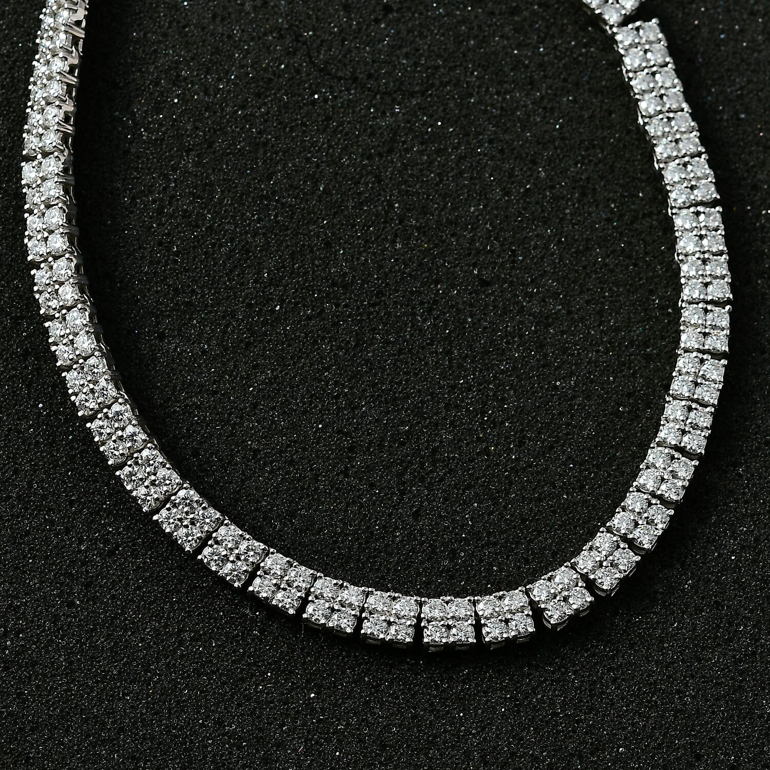 Buy Moissanite 26.25 ctw 2 Row Tennis Necklace in Platinum Over Sterling Silver 18 Inches at ShopLC
