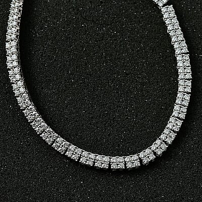 Moissanite 26.25 ctw 2 Row Tennis Necklace in Platinum Over Sterling Silver 18 Inches