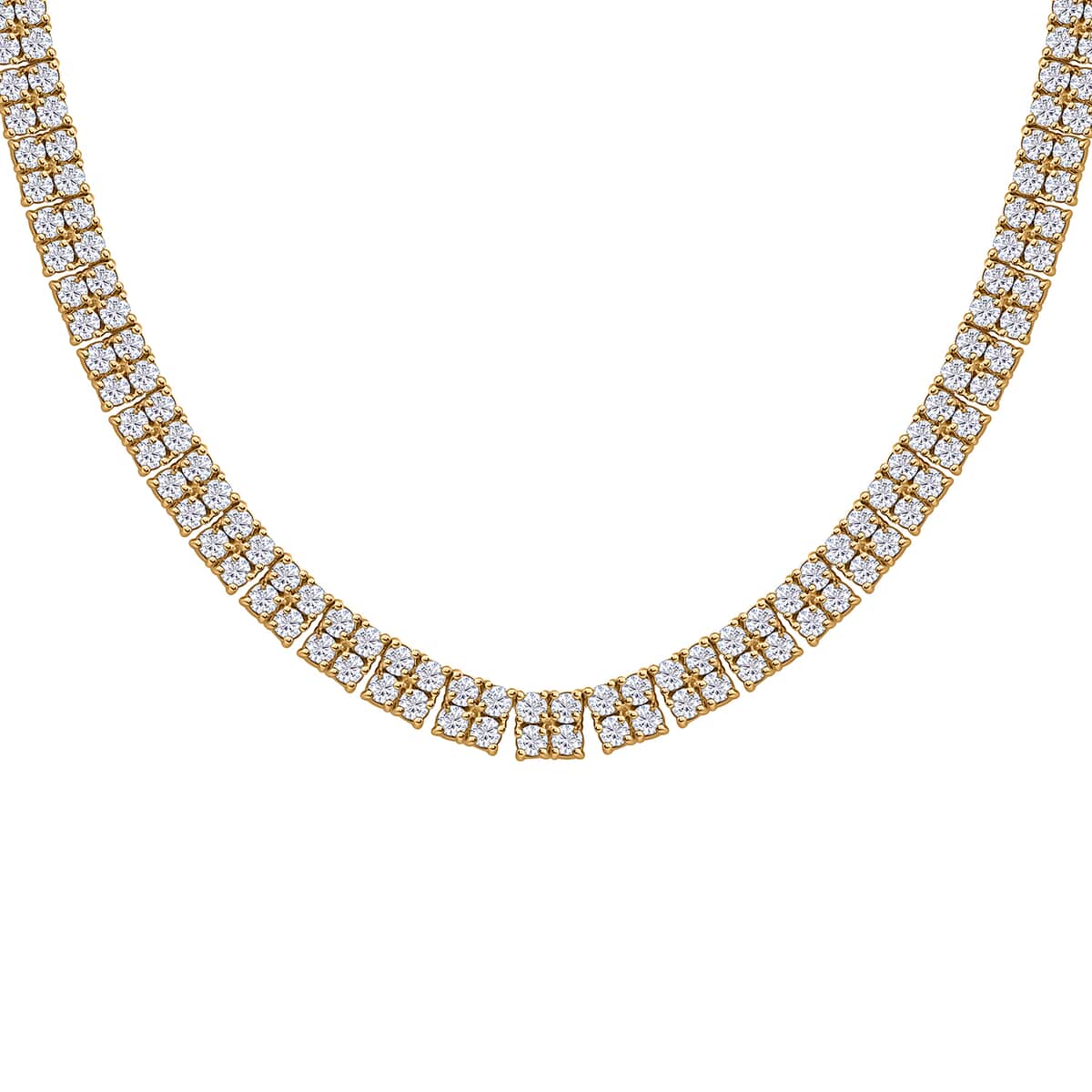 Moissanite 26.25 ctw 2 Row Tennis Necklace in Vermeil Yellow Gold Over Sterling Silver 18 Inches image number 0