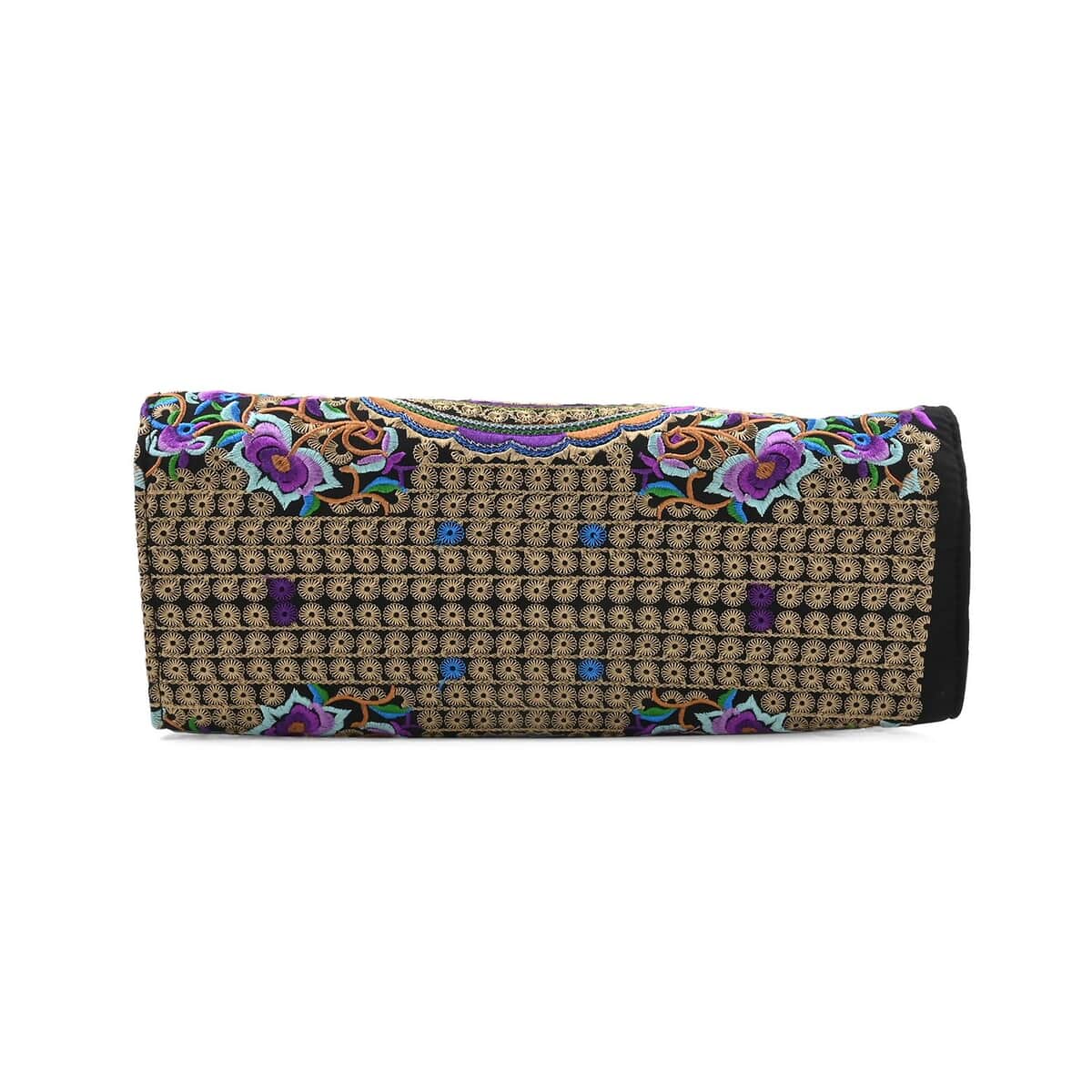 Purple & Gold Calla Lily Embroidered Handbag with Shoulder Strap image number 3