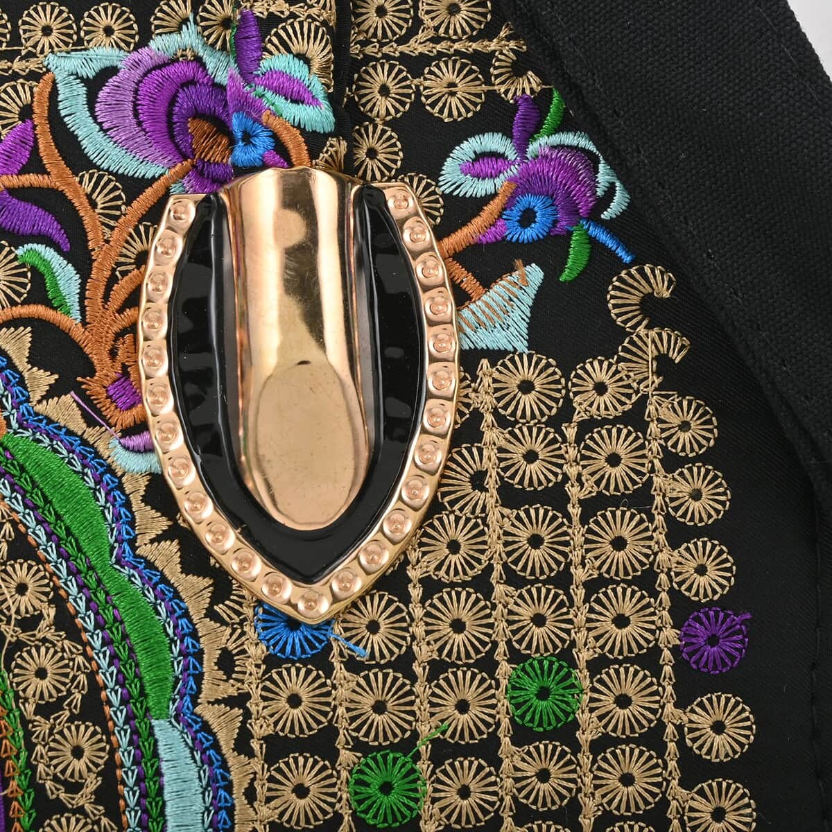 Purple & Gold Calla Lily Embroidered Handbag with Shoulder Strap image number 5