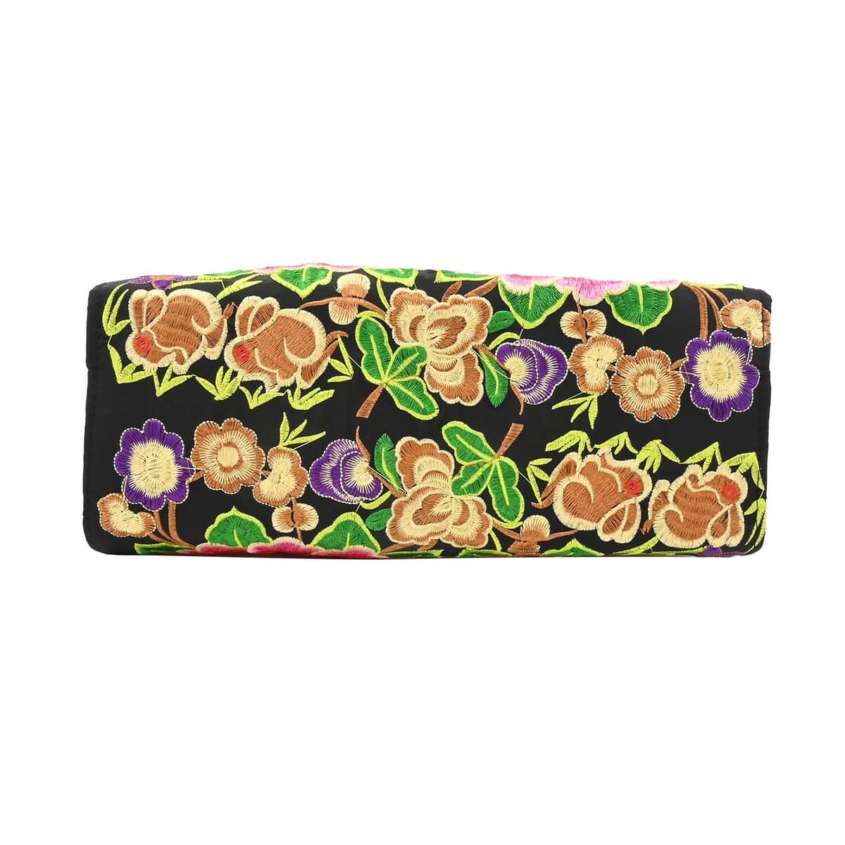 Pink Lotus Flower Embroidered Handbag with Shoulder Strap image number 4