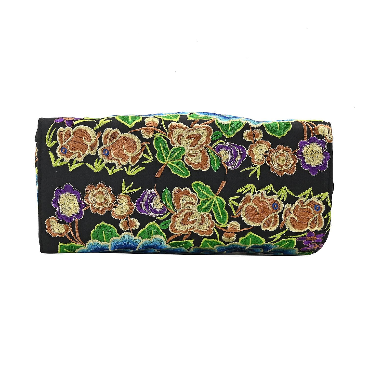 Blue Lotus Flower Embroidered Handbag with Shoulder Strap