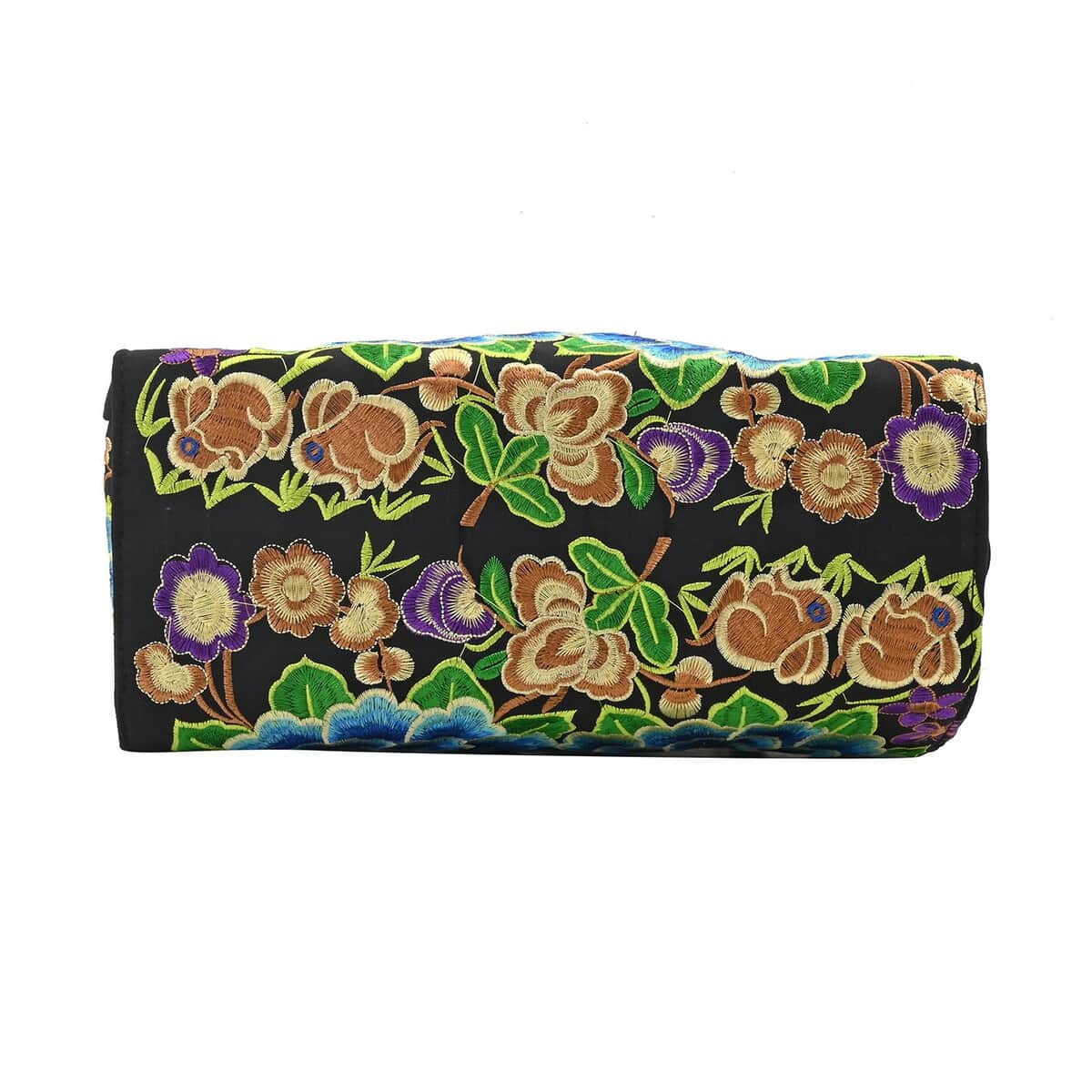 Blue Lotus Flower Embroidered Handbag with Shoulder Strap image number 4