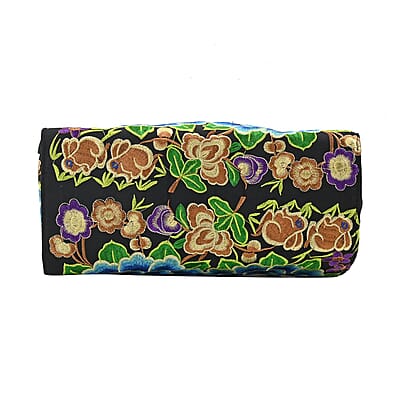 Blue Lotus Flower Embroidered Handbag with Shoulder Strap