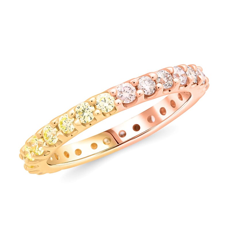 Modani 14K Rose and Yellow Gold Natural Pink and Yellow Diamond (SI) Eternity Band Ring (Size 5.0) 1.08 ctw