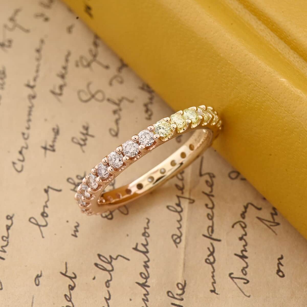 Modani 14K Rose and Yellow Gold Natural Pink and Yellow Diamond (SI) Eternity Band Ring (Size 5.0) (Del. in 10-12 Days) 1.08 ctw image number 1