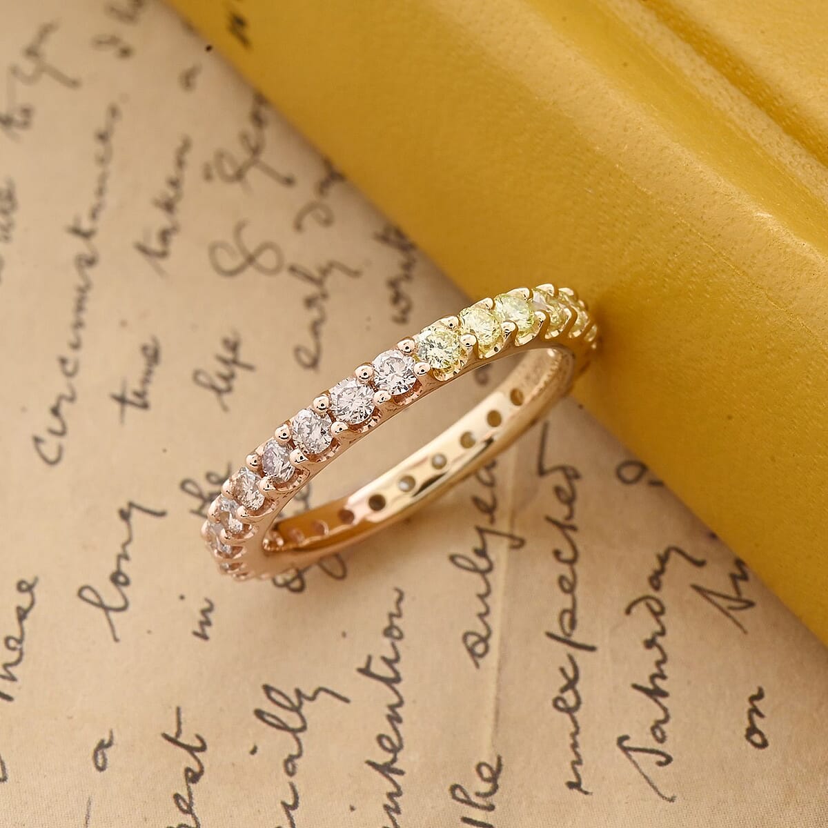 Modani 14K Rose and Yellow Gold Natural Pink and Yellow Diamond (SI) Eternity Band Ring (Size 9.0) 1.20 ctw image number 1