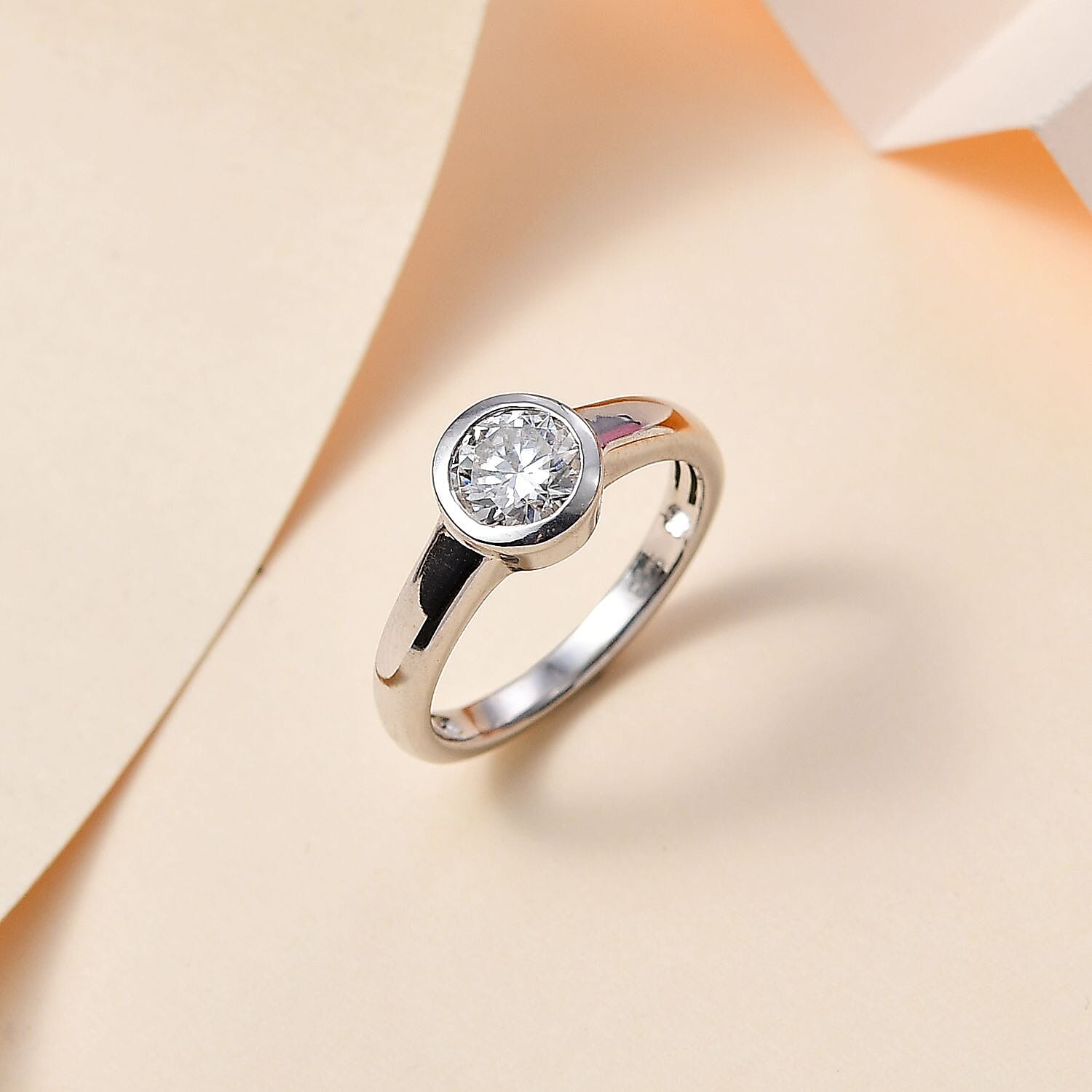 Moissanite 0.80 ctw Ring in Platinum Over Sterling Silver (Size 6.5)