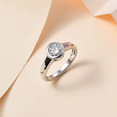 Moissanite 0.80 ctw Ring in Platinum Over Sterling Silver (Size 6.5)
