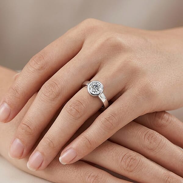 Moissanite 0.80 ctw Ring in Platinum Over Sterling Silver (Size 6.5)