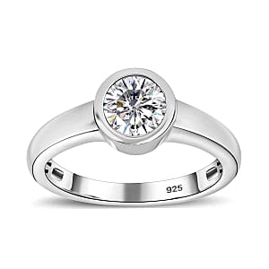 Moissanite 0.73 ctw Ring in Platinum Over Sterling Silver (Size 10)