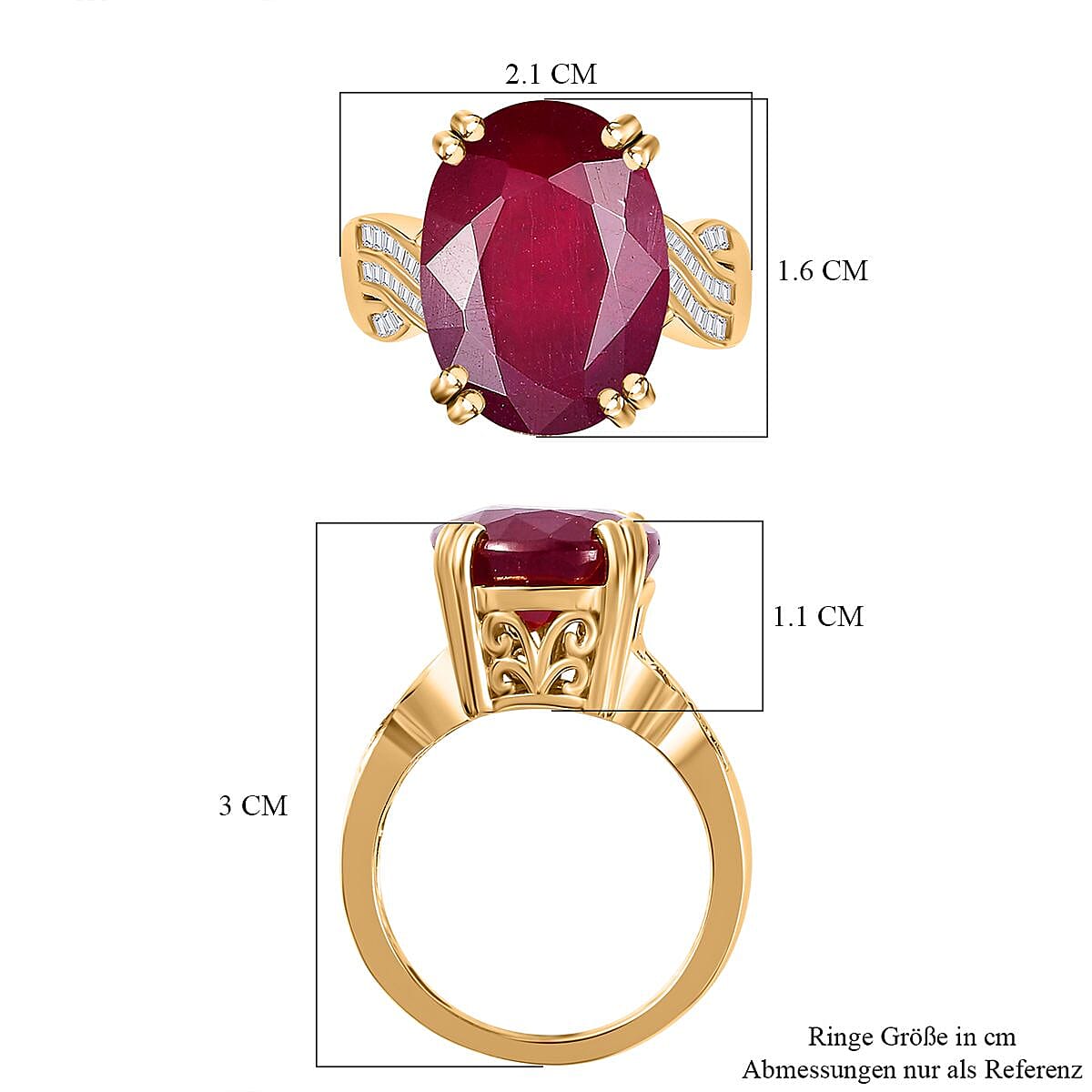 Niassa Ruby (FF) and White Diamond 14.49 ctw Ring in 14K Yellow Gold Over Sterling Silver (Size 10.0) (5.47 g)