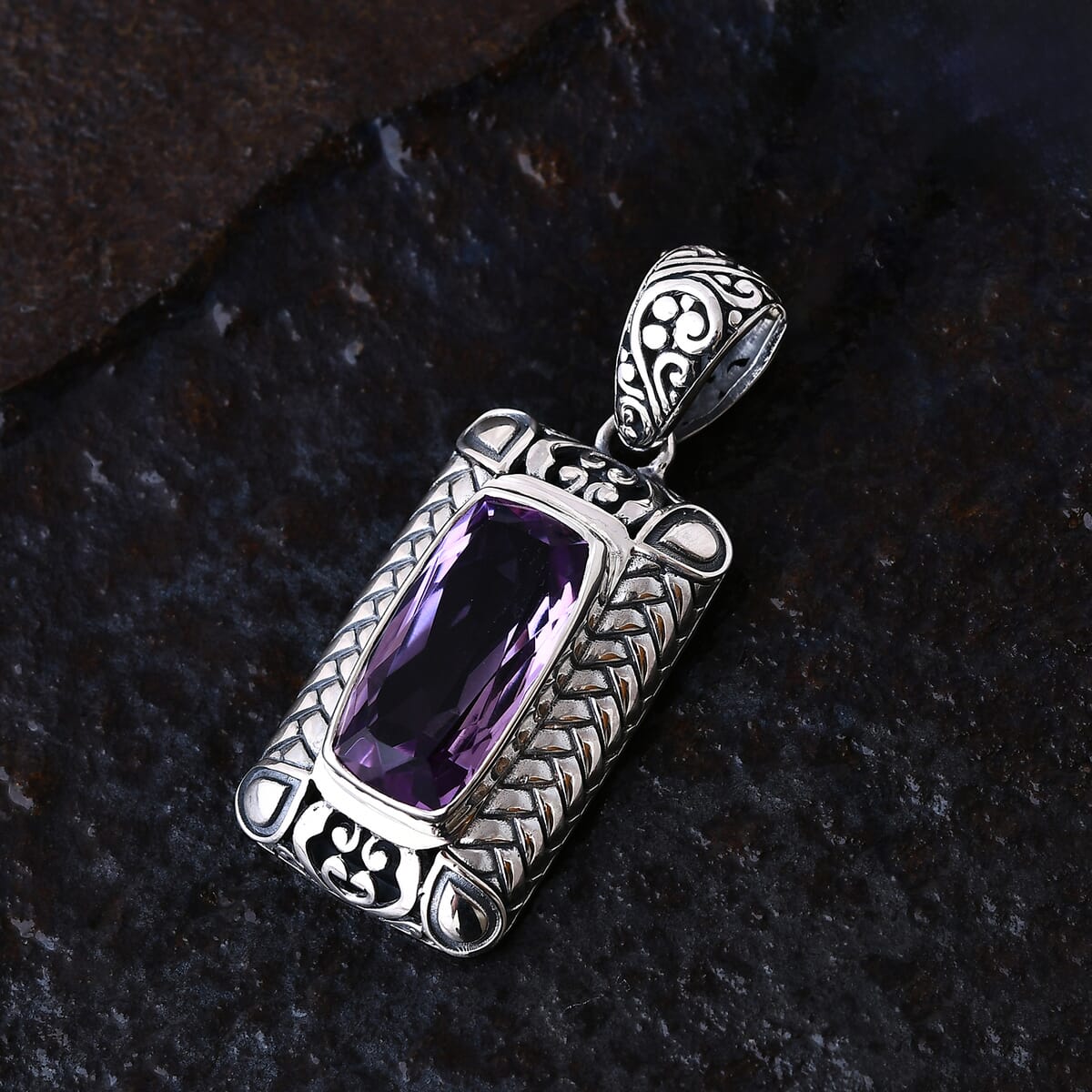 Bali Legacy Rose De France Amethyst 11.00 ctw Pendant in Sterling Silver  image number 1
