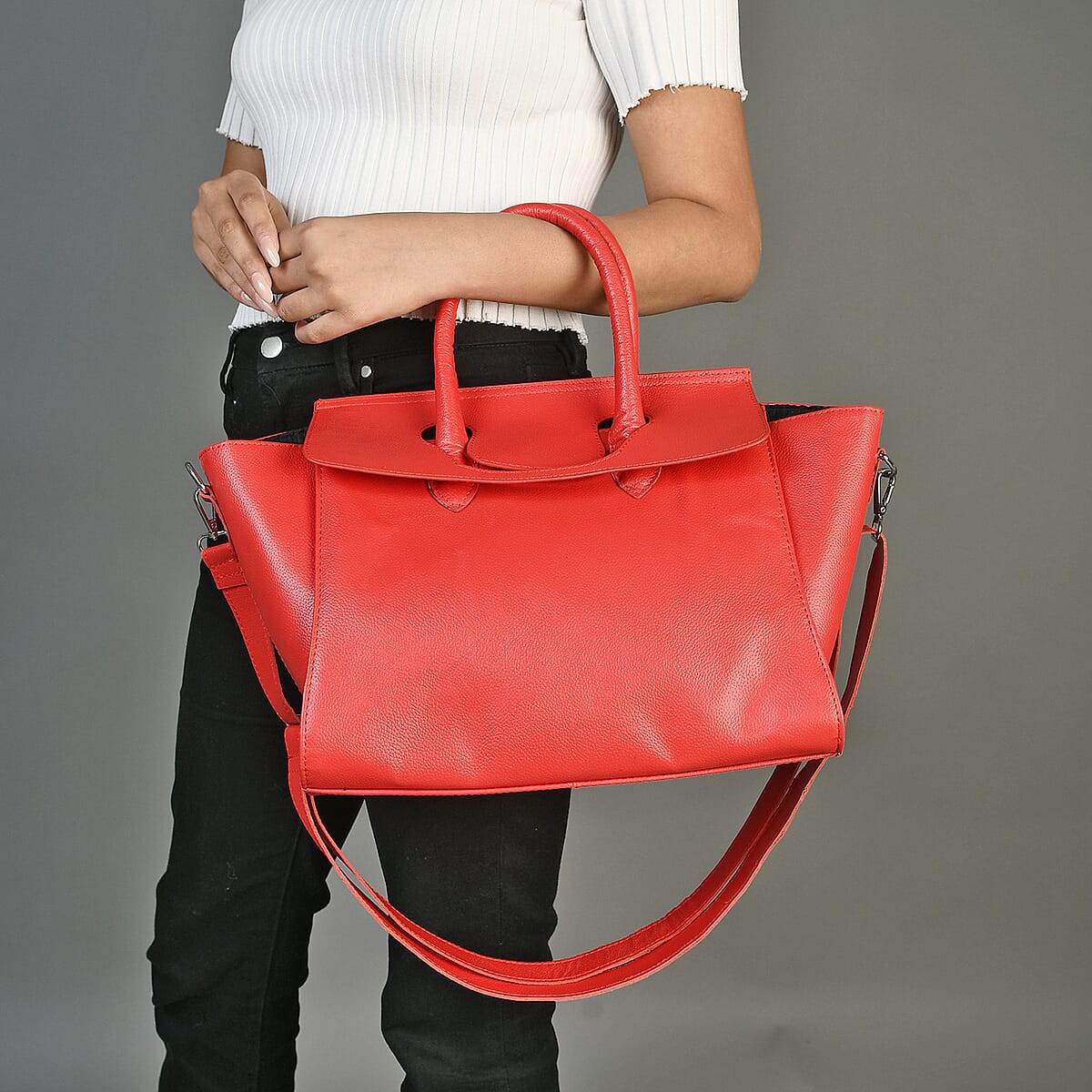Red Genuine Leather Shoulder Bag image number 2