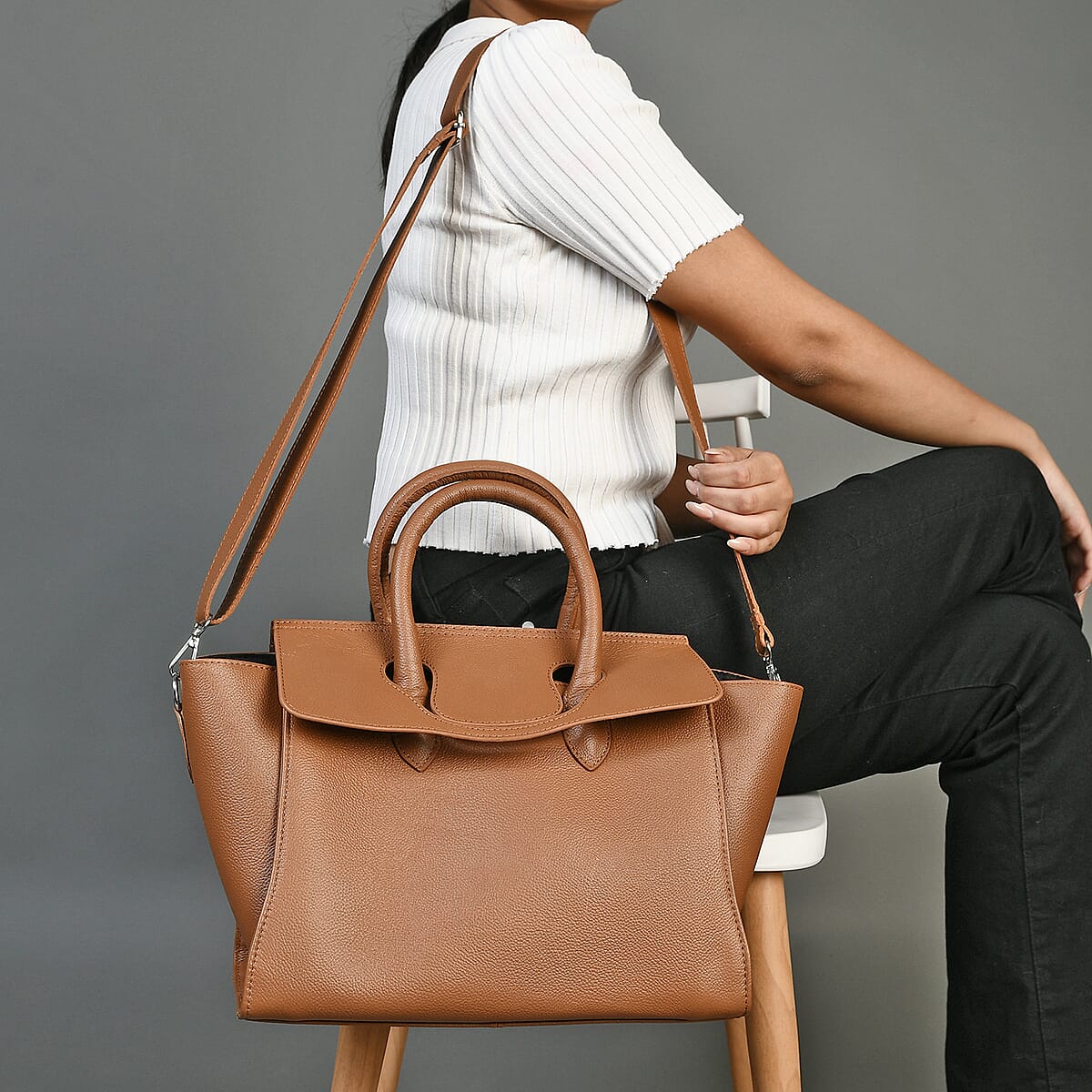 Tan Genuine Leather Shoulder Bag image number 1
