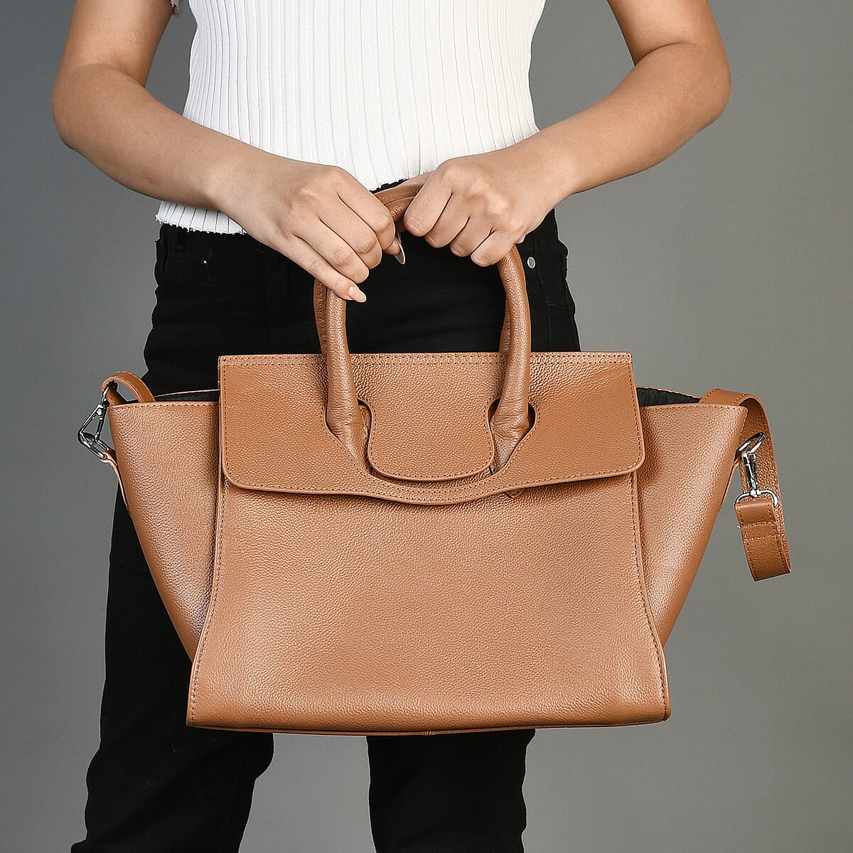 Tan Genuine Leather Shoulder Bag image number 2