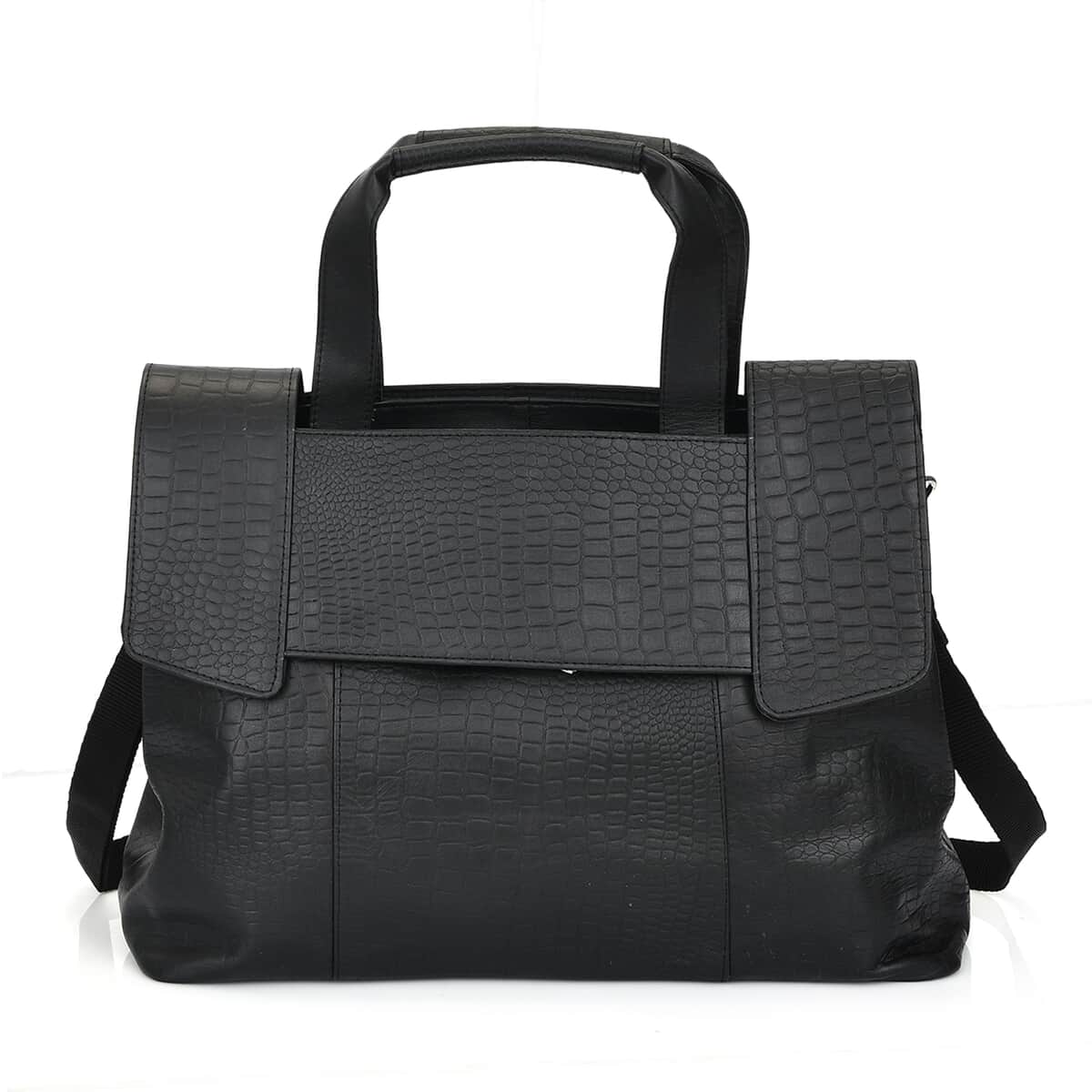 Black Genuine Leather Croco Embossed Shoulder Bag image number 0