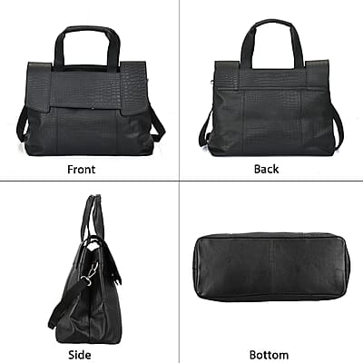 Black Genuine Leather Croco Embossed Shoulder Bag