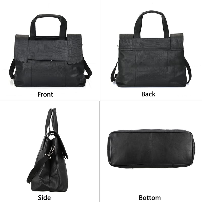 Black Genuine Leather Croco Embossed Shoulder Bag