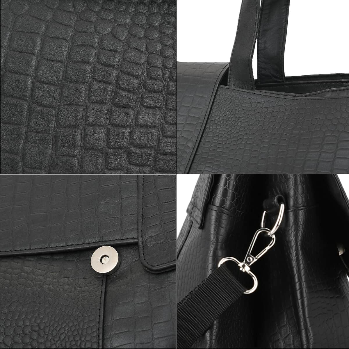 Black Genuine Leather Croco Embossed Shoulder Bag image number 5