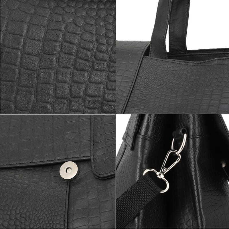 Black Genuine Leather Croco Embossed Shoulder Bag