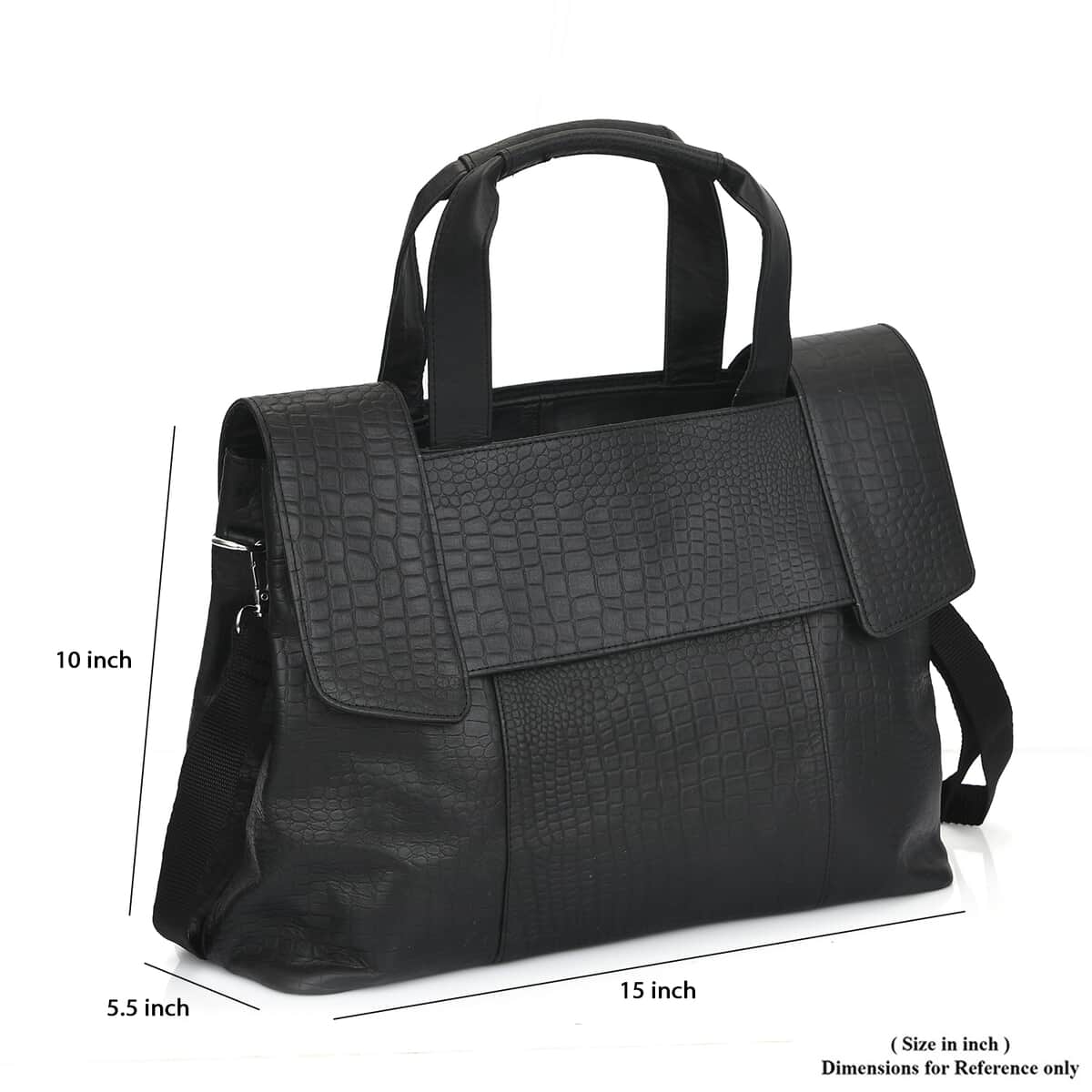 Black Genuine Leather Croco Embossed Shoulder Bag image number 6