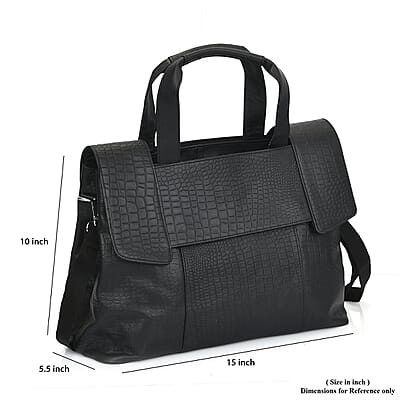 Black Genuine Leather Croco Embossed Shoulder Bag
