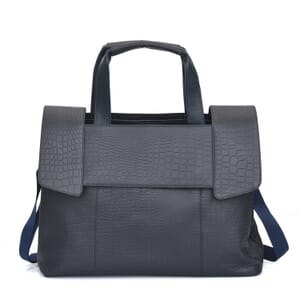 Navy Genuine Leather Croco Embossed Shoulder Bag