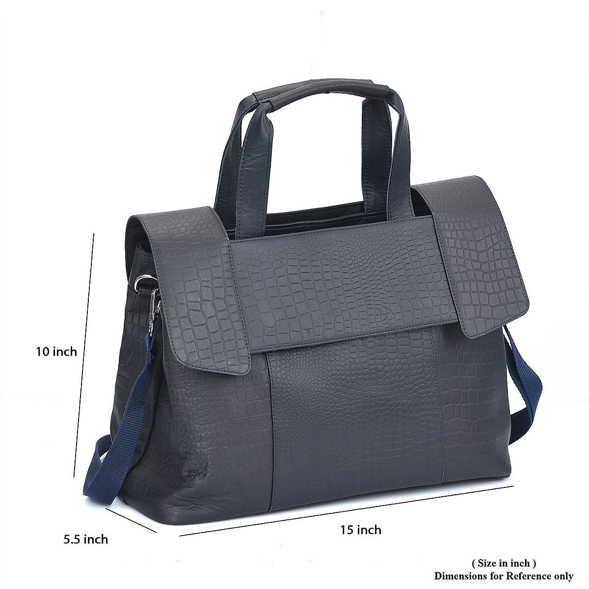 Navy Genuine Leather Croco Embossed Shoulder Bag image number 6