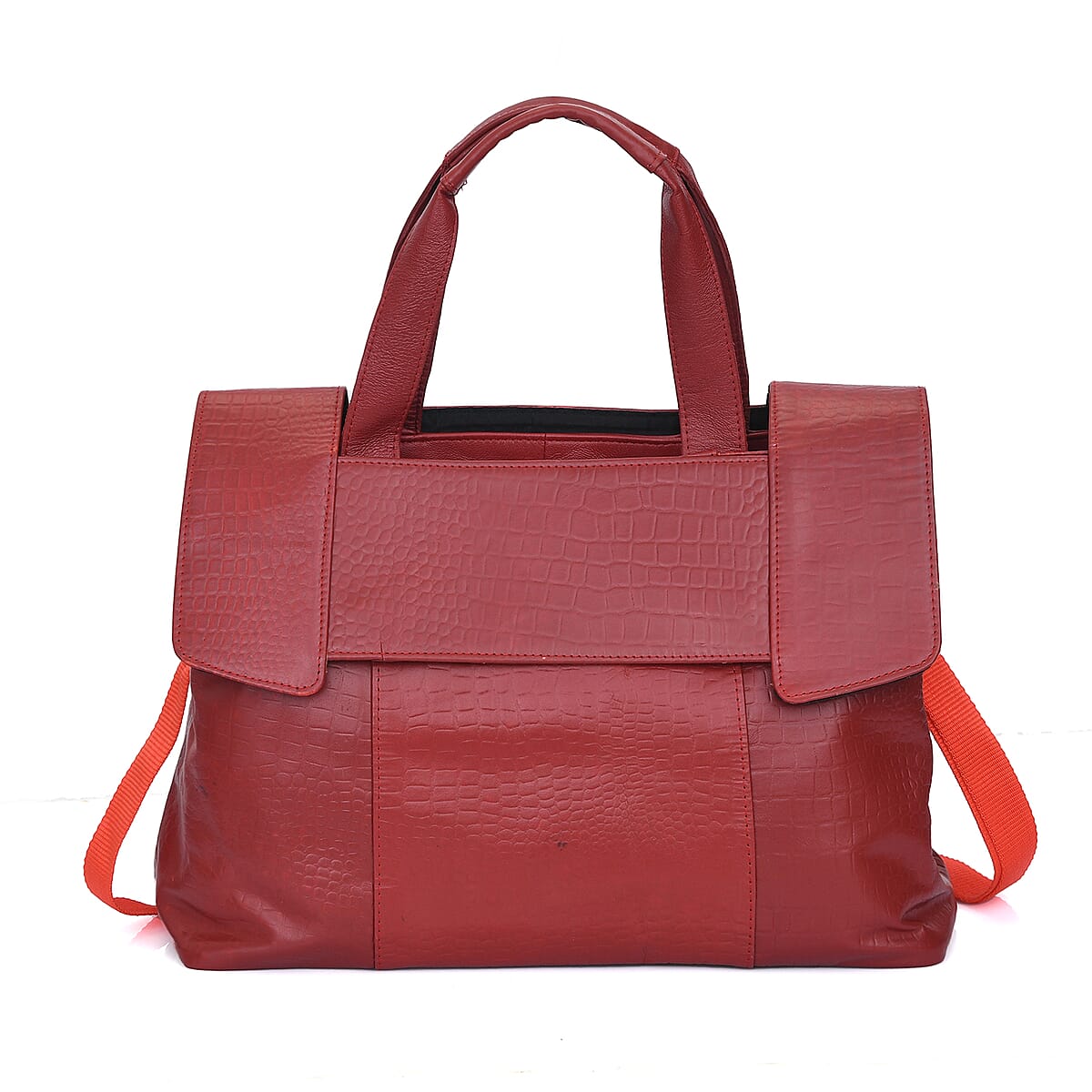 Red Genuine Leather Croco Embossed Shoulder Bag image number 0