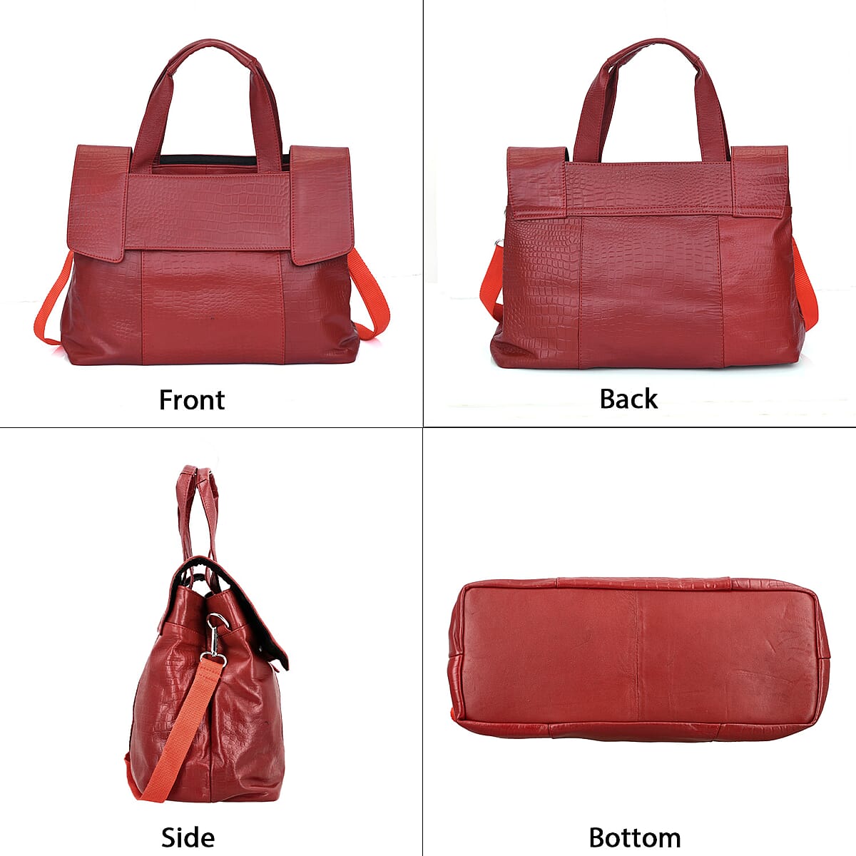 Red Genuine Leather Croco Embossed Shoulder Bag image number 4