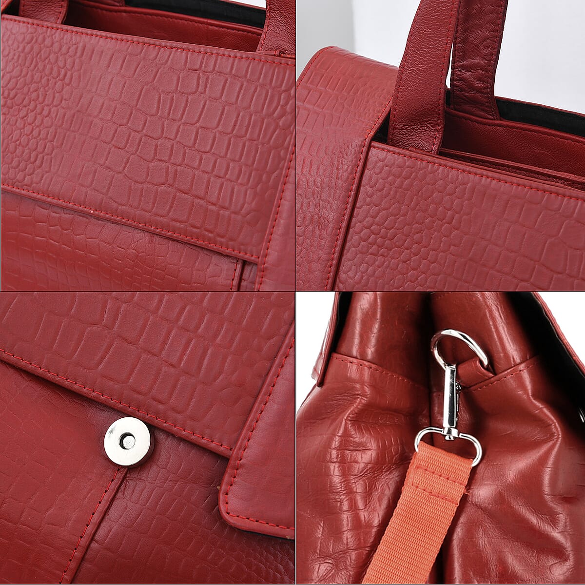 Red Genuine Leather Croco Embossed Shoulder Bag image number 5